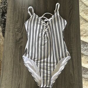 Striped Black and White One-Piece Swimsuit